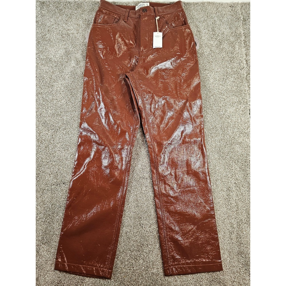 Abercrombie & Fitch The 90s Straight Ultra High Rise Vegan Leather Pants 27β 4S